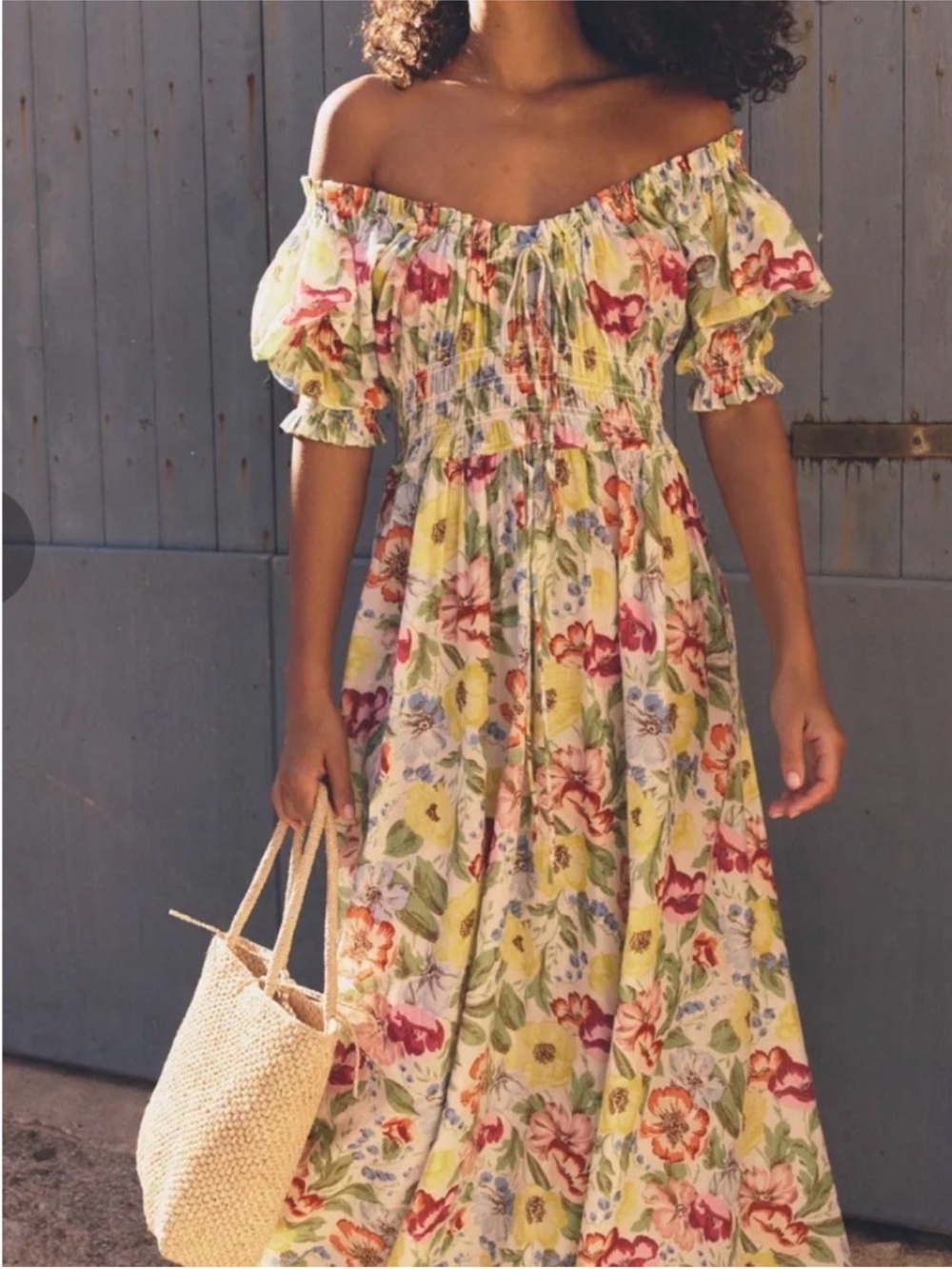 Doen Ischia xs Floral Off-Shoulder Maxi Dress nwot